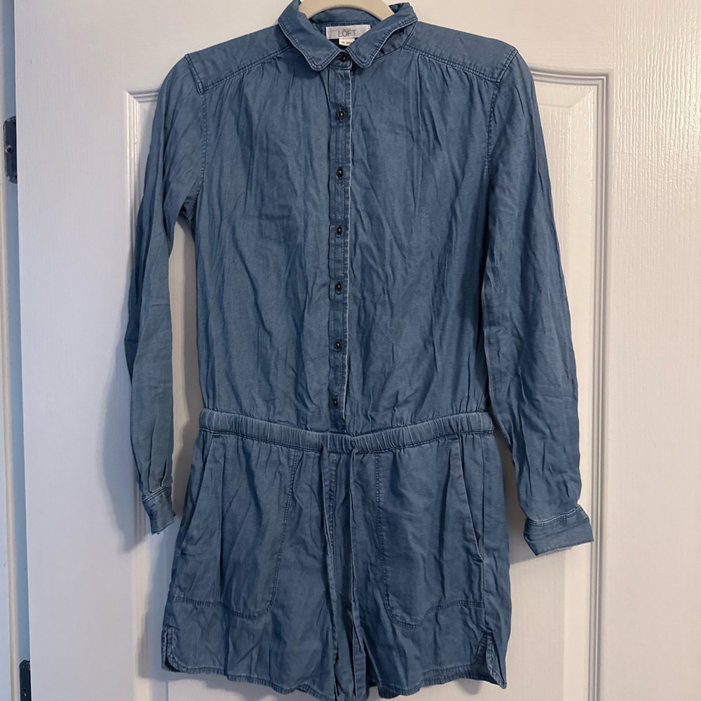 Blue Denim Long Sleeve Romper